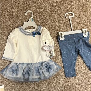 Baby Outfit with Blue and White Dress and Leggings